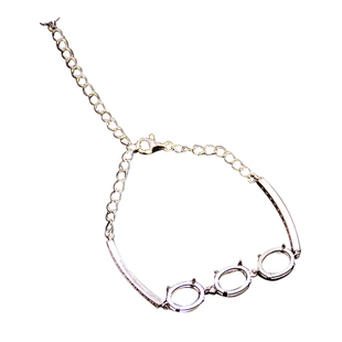 S925纯银手链手镯空托女四爪群镶DIY蜜蜡松石宝石镶嵌托6*8 8*10