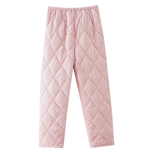 浪莎加绒夹棉睡裤女冬季三层超厚法兰绒可外穿纯色休闲女士家居裤