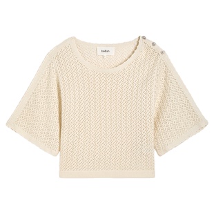 bash春季法式波西米亚风米白色镂空罩衫中袖针织衫上衣女1E25SIRA