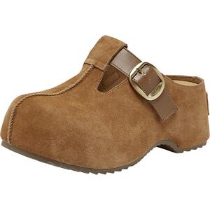 百思图2026夏季新款真皮厚底勃肯鞋休闲包头后空女半拖鞋D5009BH6