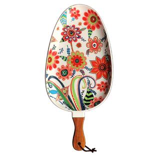 北欧蝶恋花色釉带手柄陶瓷沙拉碗意大利面碗点心碗家用创意水果碗