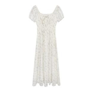 贰羊设计【现货7折】松霜露 重工刺绣法式碎花连衣裙女收腰气质裙