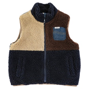 幼悠男童复古拼接工装风毛绒马甲冬季童趣可爱时尚百搭保暖背心潮