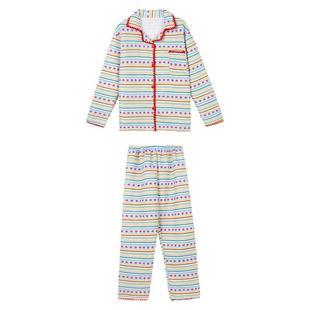 馨帮帮Homedress 草莓条纹睡衣女秋冬加厚夹棉长袖长裤家居服套装