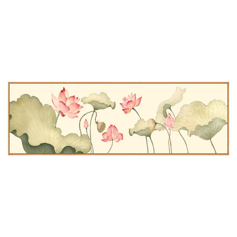 贴画墙贴新中式荷花客厅沙发装饰卧室床头背景墙横幅自粘壁画贴纸