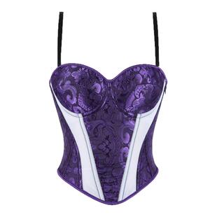 新款紫色拼色双吊带女士带杯托宫廷风骨衣塑身上衣corset