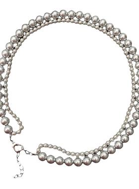 复古双层缠绕施家珍珠项链毛衣链