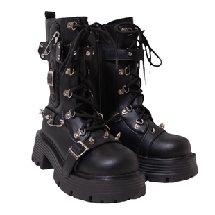 B品 机车少女原创lolita马丁靴潮酷ins高跟厚底增高短靴春秋单靴