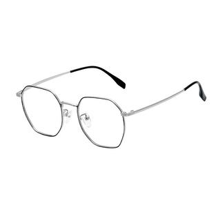 超轻纯钛合金近视眼镜框男款配黑银多边形金属钛架大脸眼睛镜架女