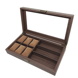 树皮纹木纹皮6位手表3位眼镜首饰收纳盒多功能家用款收藏箱软枕盒