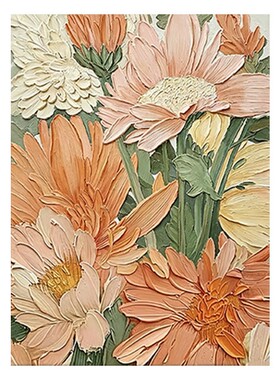 纯手绘油画《花好月圆》奶油风现代餐厅定制花卉装饰画客厅肌理画