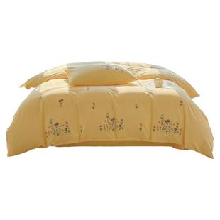 小清新花卉刺绣100全棉四件套黄色被套纯棉床单高端少女心1.8床品