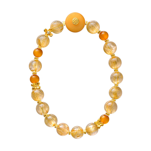 觉人天然金发晶手串复古直切蜜蜡纯银镀金福纹招财手链女[知秋梦]