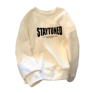 重磅卫衣男士秋冬宽松美式潮牌加绒加厚白色长袖t恤情侣装上衣服