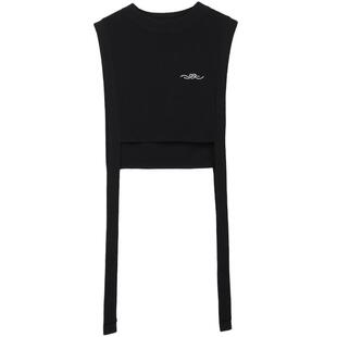 未知未觉2024年春装新品短款修身圆领黑色针织披肩女 W311M48033