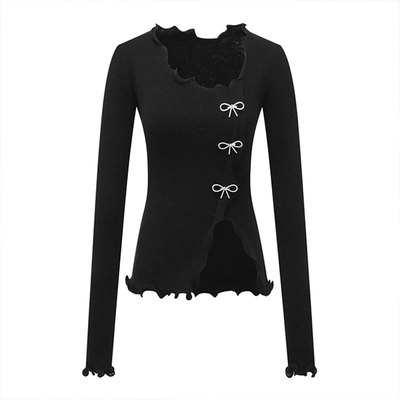 大码女装港风蝴蝶结打底针织衫女
