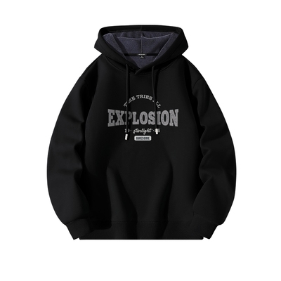 真维斯黑色加绒卫衣男款加厚外套