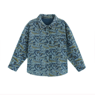 砚台家童装男童满印牛仔长袖衬衫春秋新款衣服儿童花衬衣男宝外套