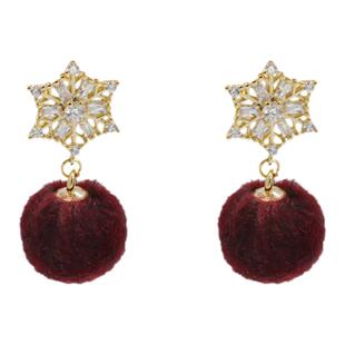 秋冬新款锆石雪花绒球耳坠耳环女无耳洞蚊香盘耳夹甜美时尚耳饰潮