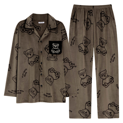 高档消光海岛绒男秋冬季加厚保暖长袖开衫家居服天鹅绒套装可外穿