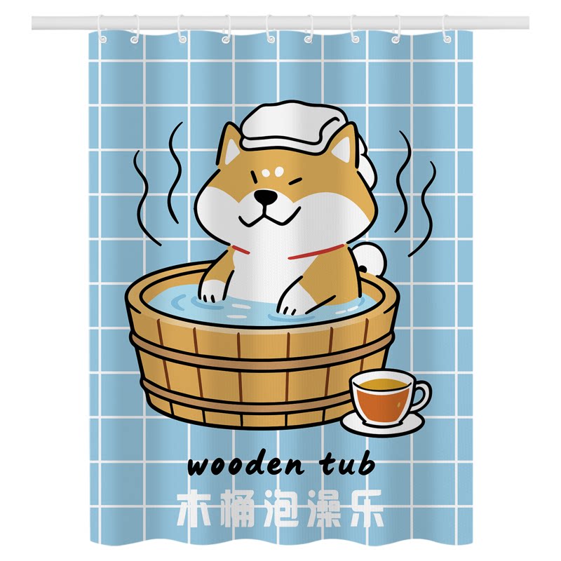 卡通柴犬可爱防水泡泡浴帘