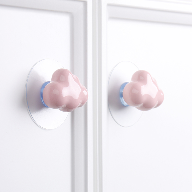 新款云朵免打孔拉手衣柜橱柜柜子抽屉玻璃门单孔陶瓷免钉自粘把手