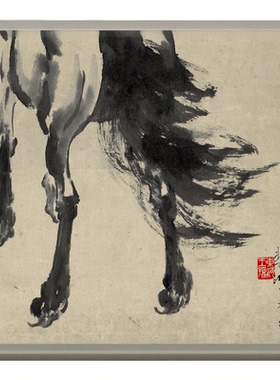 徐悲鸿立马远眺图微喷复制国画