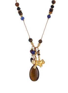 天然虎眼石水滴串珠项链女款新款