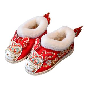 汉服绣花鞋冬女童加绒棉鞋新年鞋古装刺绣鞋中国风舞蹈鞋年服鞋子