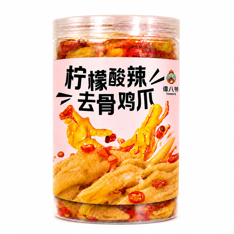 谭八爷无骨鸡爪柠檬酸辣1kg罐装