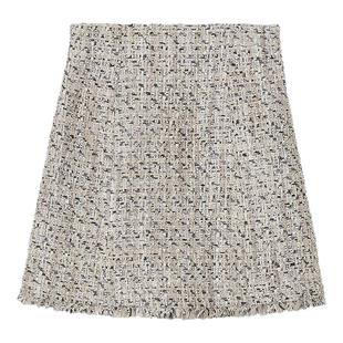 SNIDEL2025春夏新品高腰流苏粗花呢小香风A字短裙裤SWFP252041