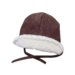 帽子女款2025秋冬季新款日系麂皮绒加绒系带渔夫帽女保暖护耳盆帽