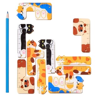 掌心尺小尺大王卡通直尺套尺迷你款5cm中小学生专用可diy尺子套装高颜值格尺三角尺mini做手账记事F