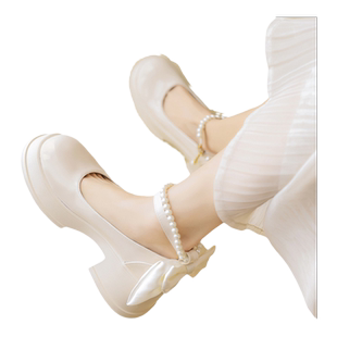 达芙妮玛丽珍女鞋2026春季新款绝美浅口单鞋千金珍珠高跟鞋小皮鞋