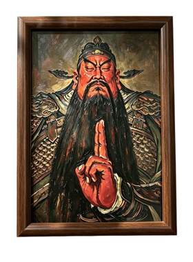 武财神关公相框摆件闭眼关公护佑中式玄关客厅装饰画茶室禅意摆台