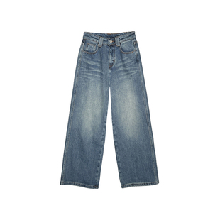 松弛感神裤！~加厚加绒阔腿牛仔裤女秋冬复古水洗磨白宽松长裤子