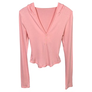 性感微透紧身连帽长袖T恤上衣女夏天辣妹防晒显胸大百搭短款上衣