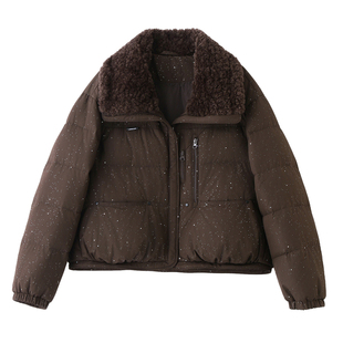 2025烫钻羊羔毛羽绒服女短款加厚90白鸭绒冬季爆款外套小个子高端