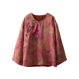 丝艺 100%桑蚕丝绞萝香云纱提花真丝长袖上衣女新中式盘扣圆领春