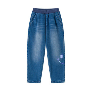 漫画家【绒绒笑脸裤】儿童长裤加绒弹力暖绒造型感男女童牛仔长裤