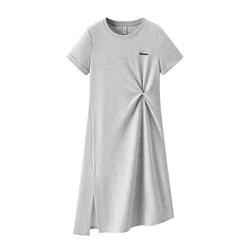 森马不规则扭结开叉正肩连衣裙女