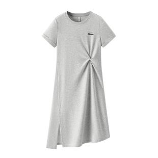 森马连衣裙女夏季扭结开叉正肩T恤裙简约小心机显瘦不规则中长裙