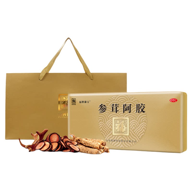 福牌阿胶参茸阿胶山东阿胶块补血生精鹿茸120g/盒人参补肾精