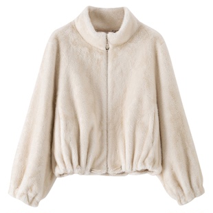 【商场同款】奕辰2025冬季新款立领毛绒短款外套保暖抽绳加厚长袖