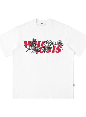 WHOOSIS（不知其名）灼烧花卉logo刺绣短袖T恤春夏情侣美式男女潮