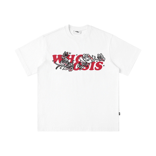 WHOOSIS（不知其名）灼烧花卉logo刺绣短袖T恤春夏情侣美式男女潮