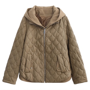 科尚连帽棉衣女冬季保暖外套2025年新款宽松显瘦PU皮上衣休闲百搭