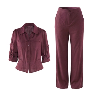 马天奴2026春夏新款翻领单排扣衬衫上衣衬衣直筒休闲裤子两件套装