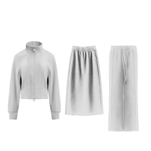 岚天鹅立领廓形时尚秋女宽松显瘦双头拉链舒适卫衣阔腿裤半裙套装