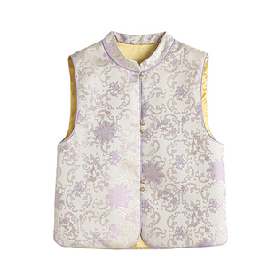 实拍新中式改良民族风立领盘扣缎面提花重工刺绣汉服淑女国风马甲